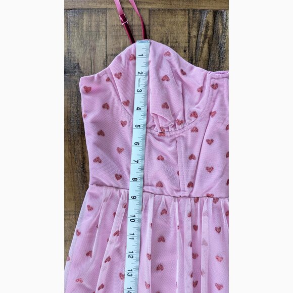 Betsey Johnson Classically Pink Heart Dress Pale Pink Red Glitter Hearts size 6 - Picture 9 of 9